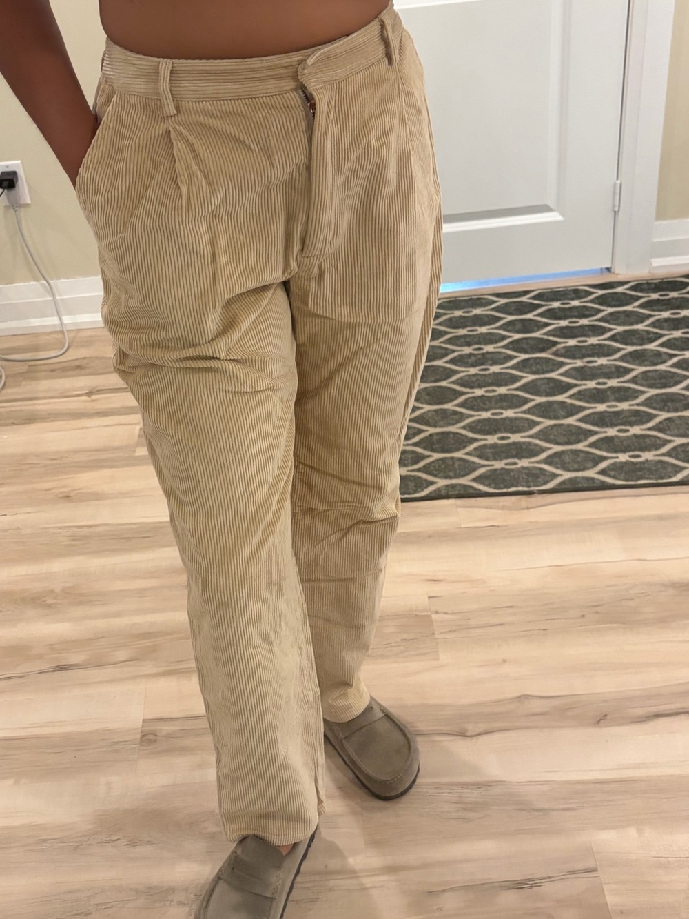 High-Rise Beige Corduroy Pants for Women